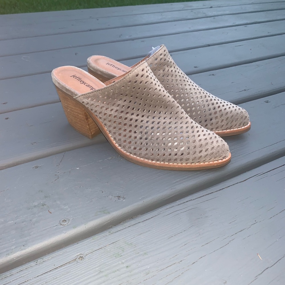 Jeffrey Campbell Suede Perforated Leather Favela Booties Mule Grey beige Sz 6.5